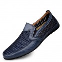 Men's Loafers & Slip-Ons Comfort Loafers Summer Loafers Casual Athletic Outdoor Walking Shoes Mesh Cowhide Breathable Handmade Booties / Ankle Boots Black Brown Blue Spring Summer / Hollow-out