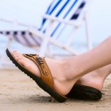 Men's Slippers & Flip-Flops Comfort Shoes Beach Outdoor Home Rubber Breathable Massage Non-slipping Yellow Brown Spring Summer / Square Toe