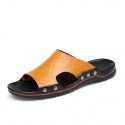 Men's Slippers & Flip-Flops Leather Shoes Casual Daily Beach Walking Shoes Leather Breathable Dark Brown Yellow Blue Summer / Rivet