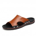 Men's Slippers & Flip-Flops Leather Shoes Casual Daily Beach Walking Shoes Leather Breathable Dark Brown Yellow Blue Summer / Rivet