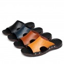 Men's Slippers & Flip-Flops Leather Shoes Casual Daily Beach Walking Shoes Leather Breathable Dark Brown Yellow Blue Summer / Rivet