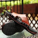 Men's Slippers & Flip-Flops Leather Shoes Casual Daily Beach Walking Shoes Leather Breathable Dark Brown Yellow Blue Summer / Rivet