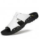 Men's Sandals Slides & Flip-flops Casual Beach Daily Outdoor Walking Shoes PU Breathable Non-slipping White Black Brown Summer