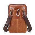 men's leather cowhide mini messenger bag crossbody bag pouch 7 inch waist bag with belt, retro phone bag