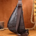 Men's Sling Shoulder Bag Crossbody Bag Nappa Leather Cowhide Zipper Solid Color Crocodile Vintage Daily Black Coffee