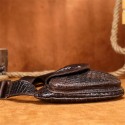 Men's Sling Shoulder Bag Crossbody Bag Nappa Leather Cowhide Zipper Solid Color Crocodile Vintage Daily Black Coffee