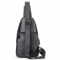 Men's Sling Shoulder Bag Nappa Leather Cowhide Zipper Crocodile Daily Black