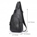 Men's Sling Shoulder Bag Nappa Leather Cowhide Zipper Crocodile Daily Black