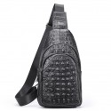 Men's Sling Shoulder Bag Crossbody Bag Nappa Leather Cowhide Zipper Solid Color Vintage Daily Black