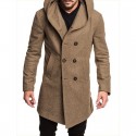 Men's 2022 winter warm British style men's hooded woolen coat coat mid-length coat