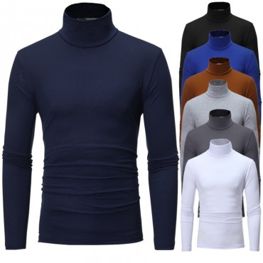 Men's Pure Color T-Shirt Thermal Mock Turtleneck Tops Long Sleeve Basic Casual Baselayers Comfort Slim Fit Pullover Shirt Tops Blouse for Autumn Navy Blue